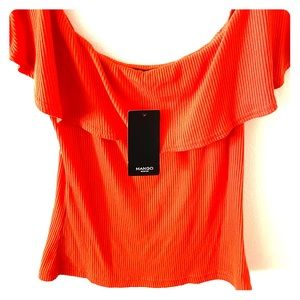 MANGO Cropped off the shoulder top orange M